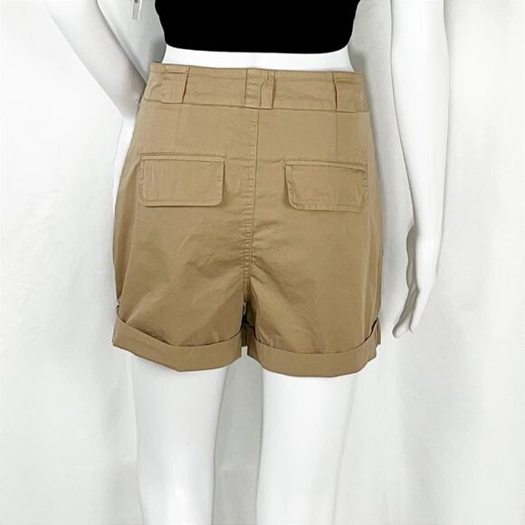 Frame Tan Khaki Front Pleats Rolled Hems Shorts Sz6 Pockets Zip Fly Button NWT - Picture 11 of 14